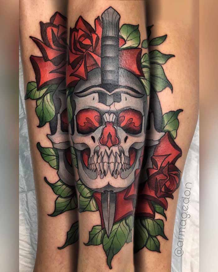 Skull with Sword Tattoo