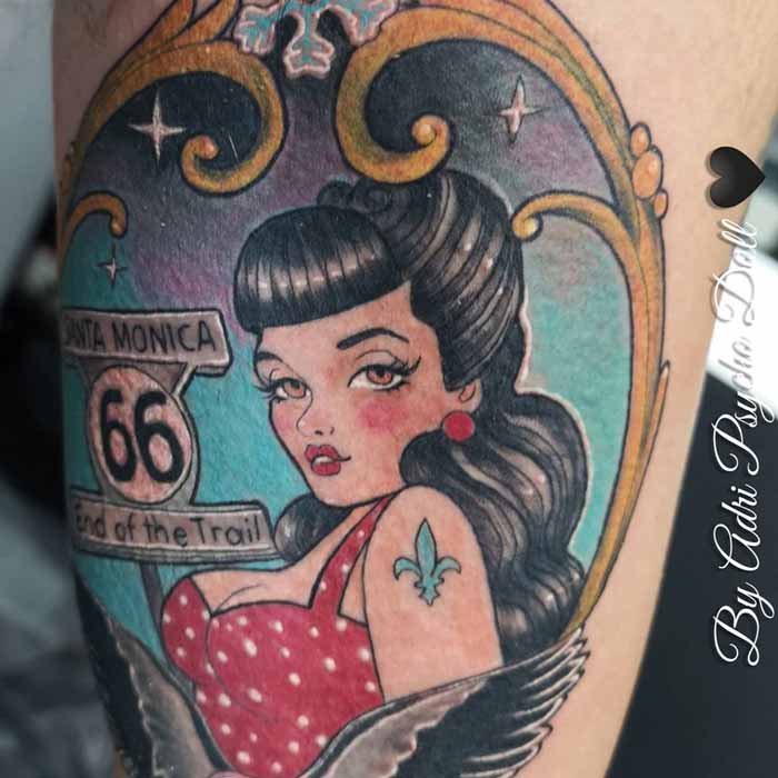 traditional pin up girl face tattoo